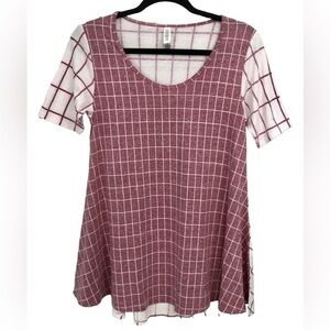 NWT Lularoe Perfect T Shirt Top White Red Windowpane Grid Print Sz XXS
